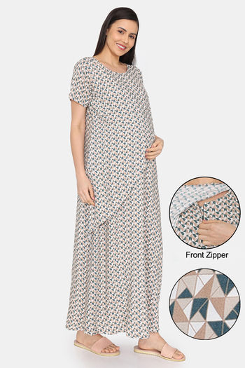 Buy Coucou Maternity Woven Full Length Loungewear Dress Front Zipper With Discreet Feeding - Dark Green
